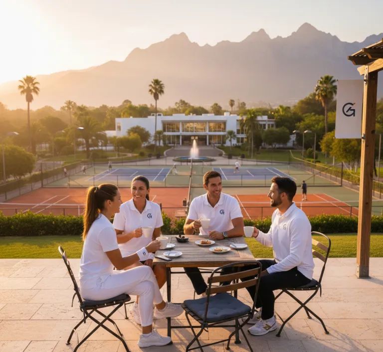 Players enjoying coffee at Gosa Racket Club