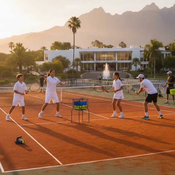 Family playing tennis together