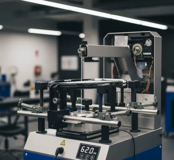 Close up of a professional restringing machine