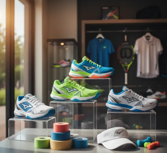 Premium tennis shoes and gear on display